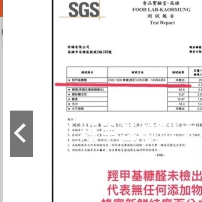 蜂蜜檢驗報告遮蔽數值範例